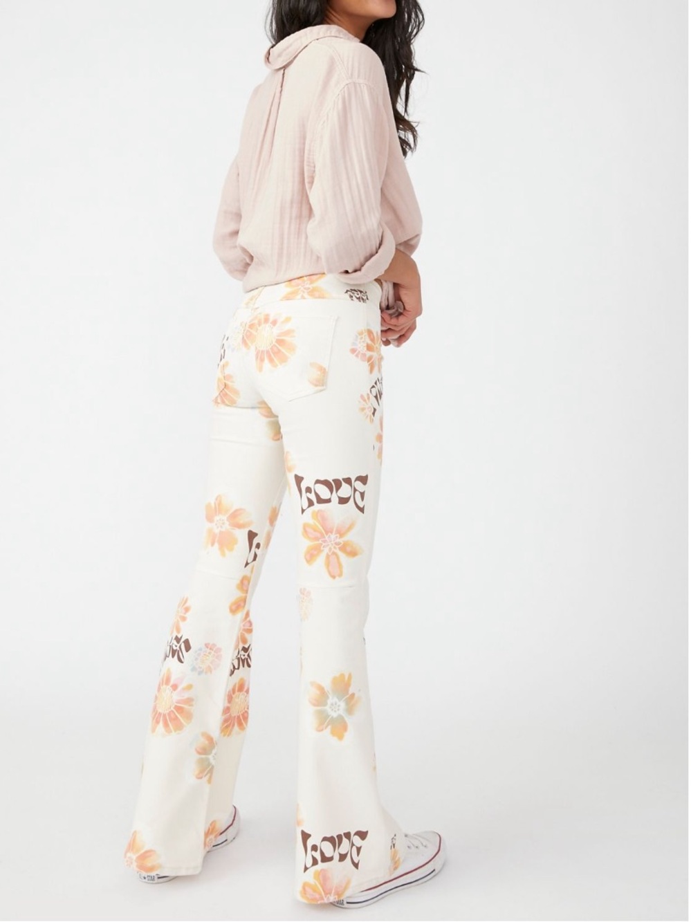 Free People Penny Pull-On printed flare jeans in Yellow print 31
